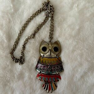 Vintage multi colored owl hanging necklace